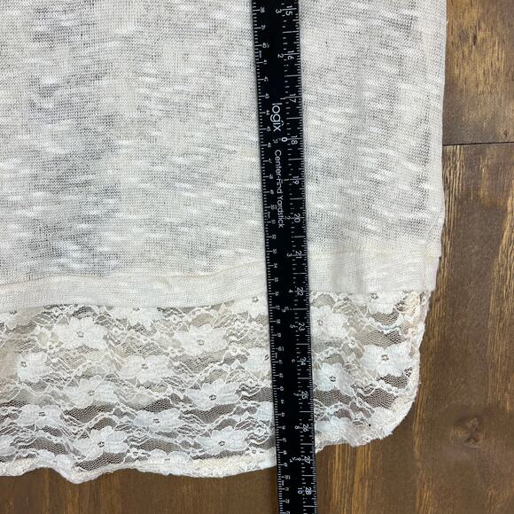 Self Esteem Womens Blouse Beige 3/4 Sleeve Knit Lace Open Back Sheer Linen XL - Picture 8 of 11